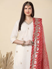 Supernet Off White Gota Patti Suit