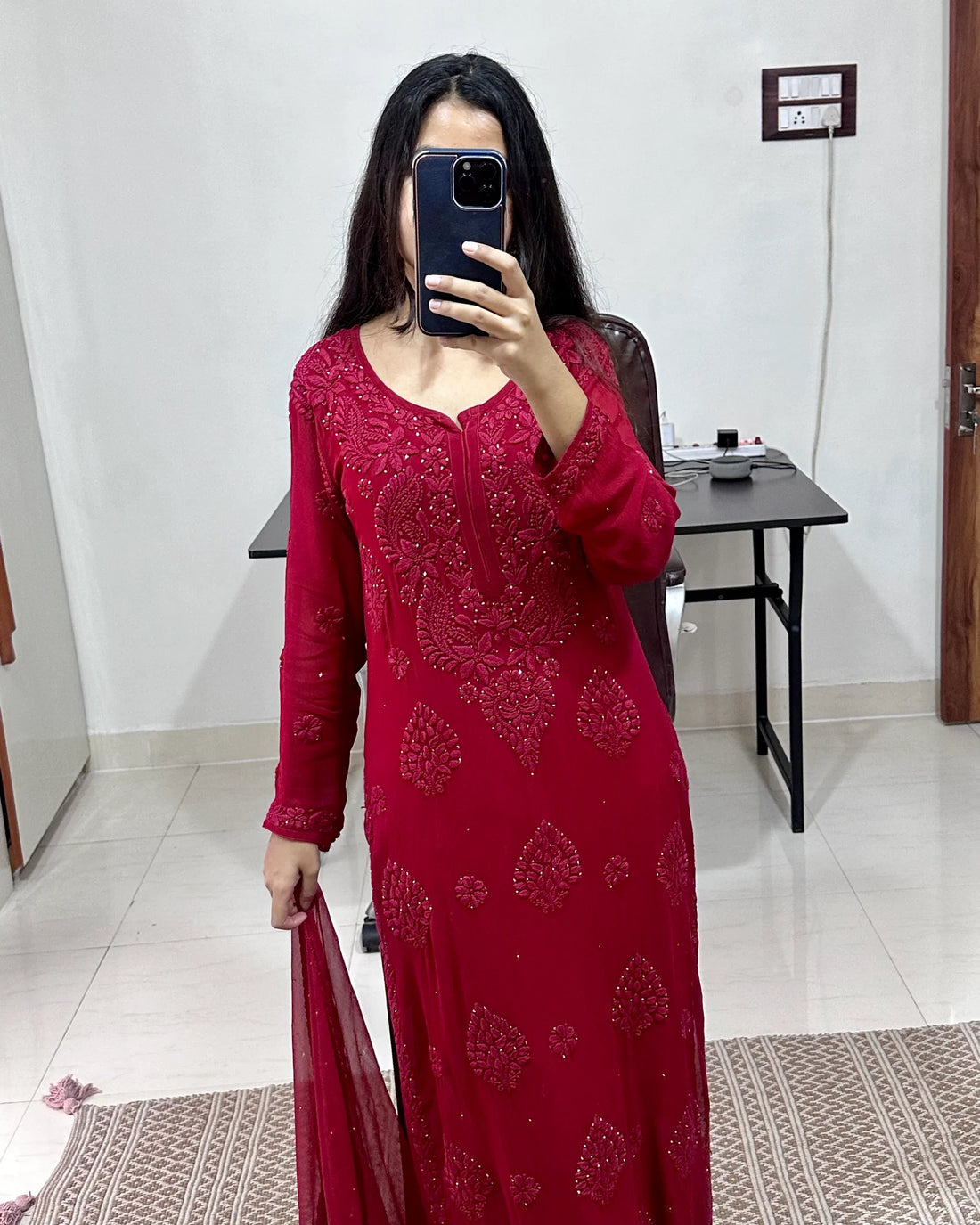 Royal Azure Three Piece Pure Viscose Georgette Suit Set