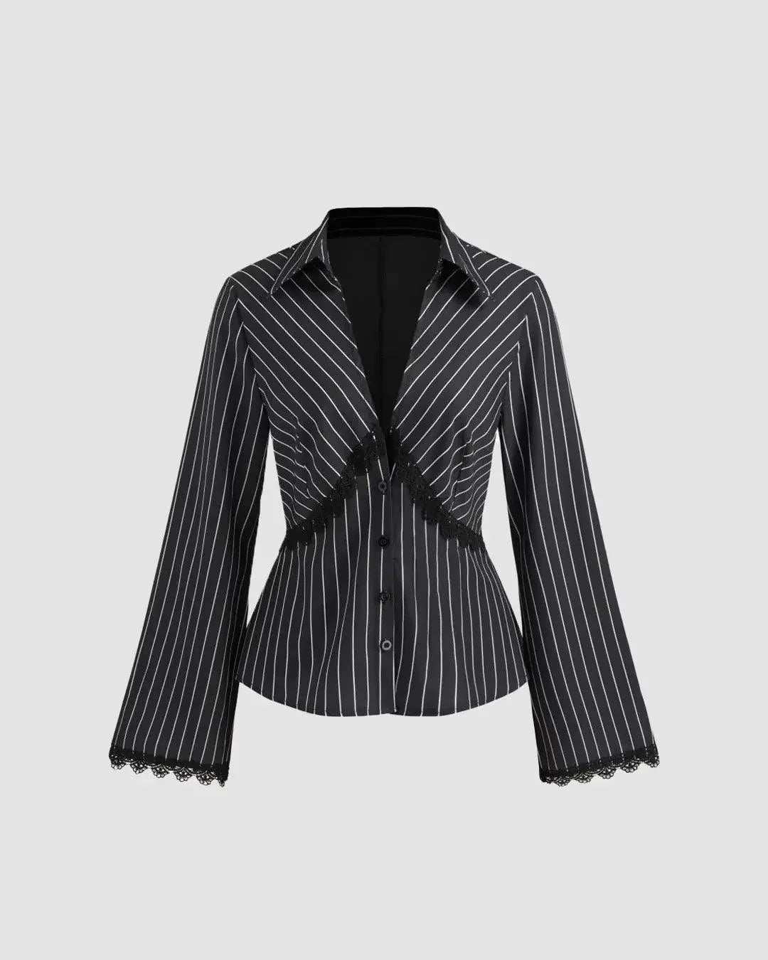 Striped Lace Trim Long Sleeve Shirt