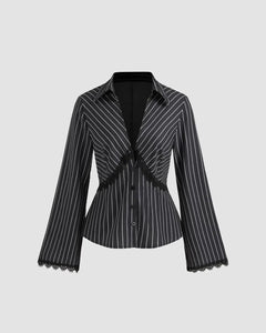 Striped Lace Trim Long Sleeve Shirt