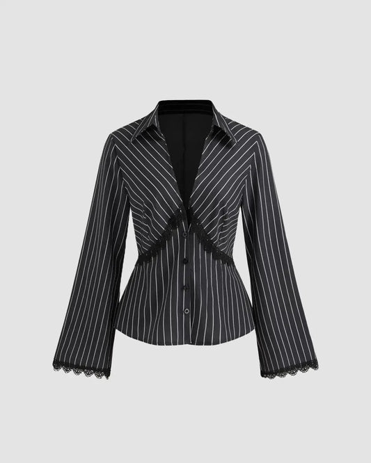 Striped Lace Trim Long Sleeve Shirt