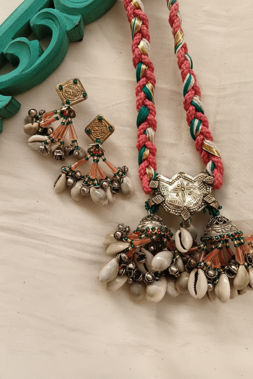Noorva Teal Maroon Boho Necklace Set