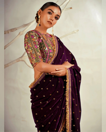 The Wine Wonder Saree With Classic Blouse