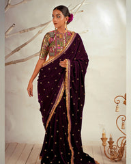 The Wine Wonder Saree With Classic Blouse