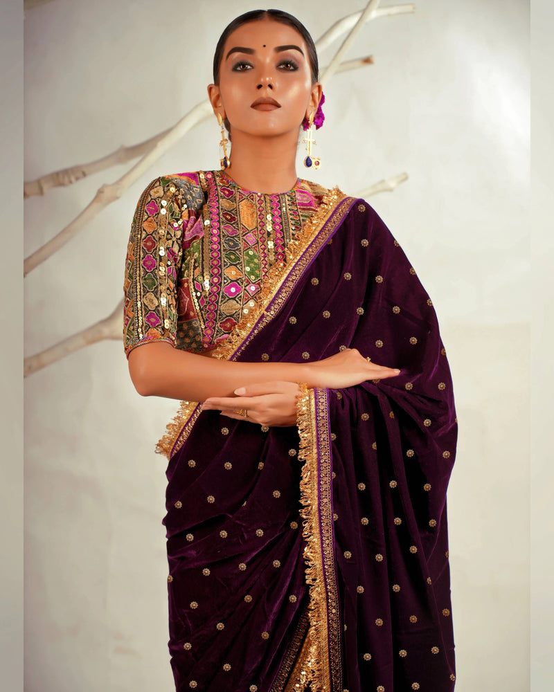 The Wine Wonder Saree With Classic Blouse