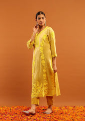 Tissue Silk Yellow Chikankari Long Kurta