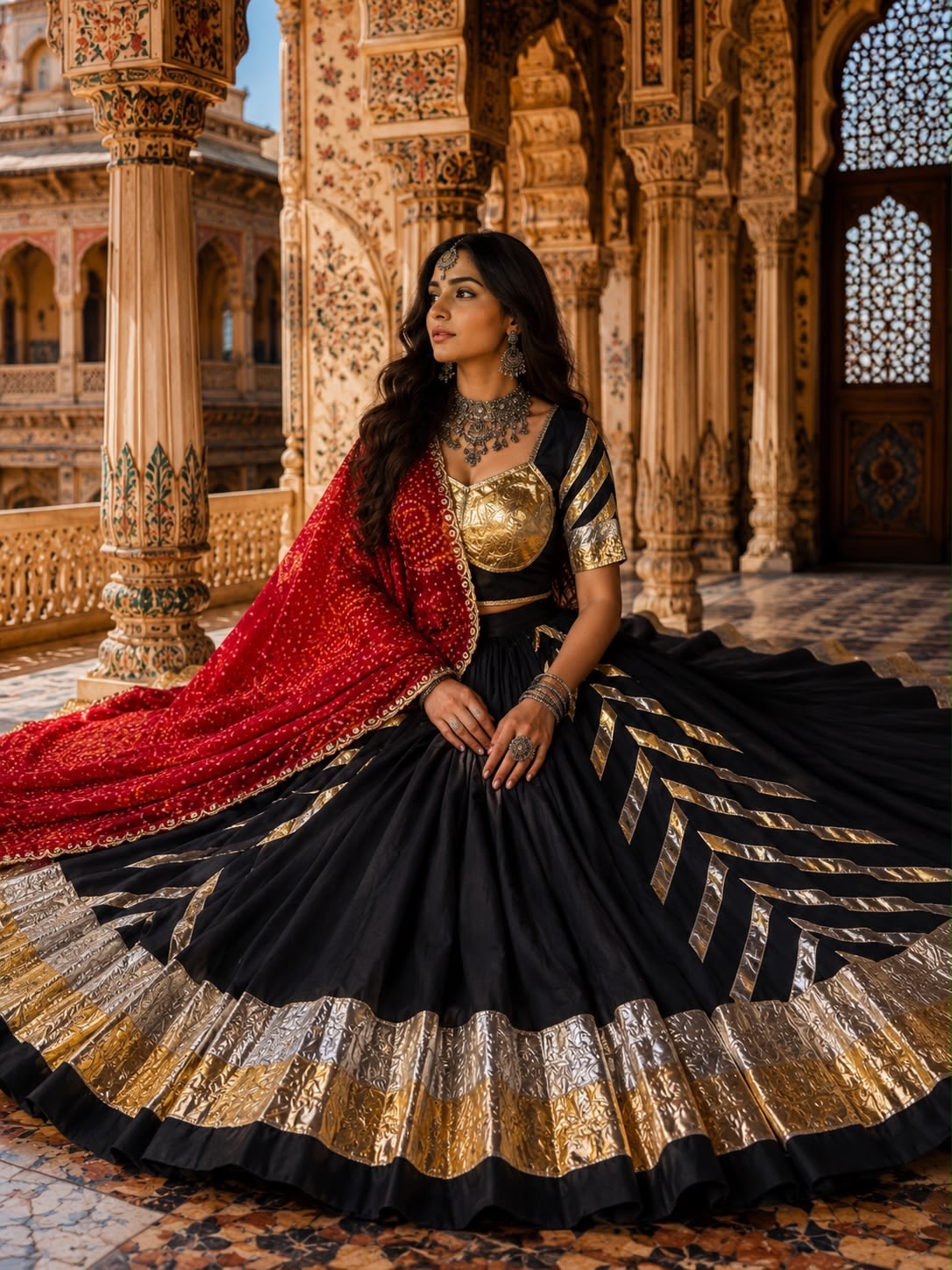 Nidhivaan Magenta Royal Heritage Navratri Lehenga Set