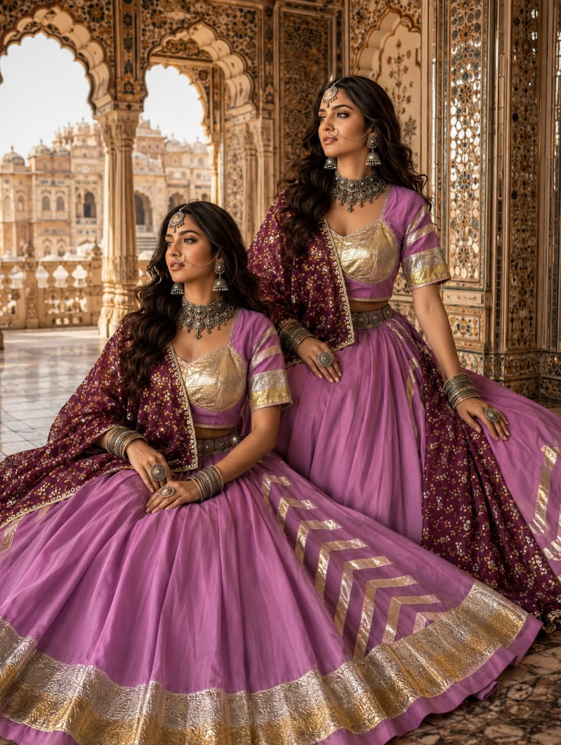 Nidhivaan Magenta Royal Heritage Navratri Lehenga Set