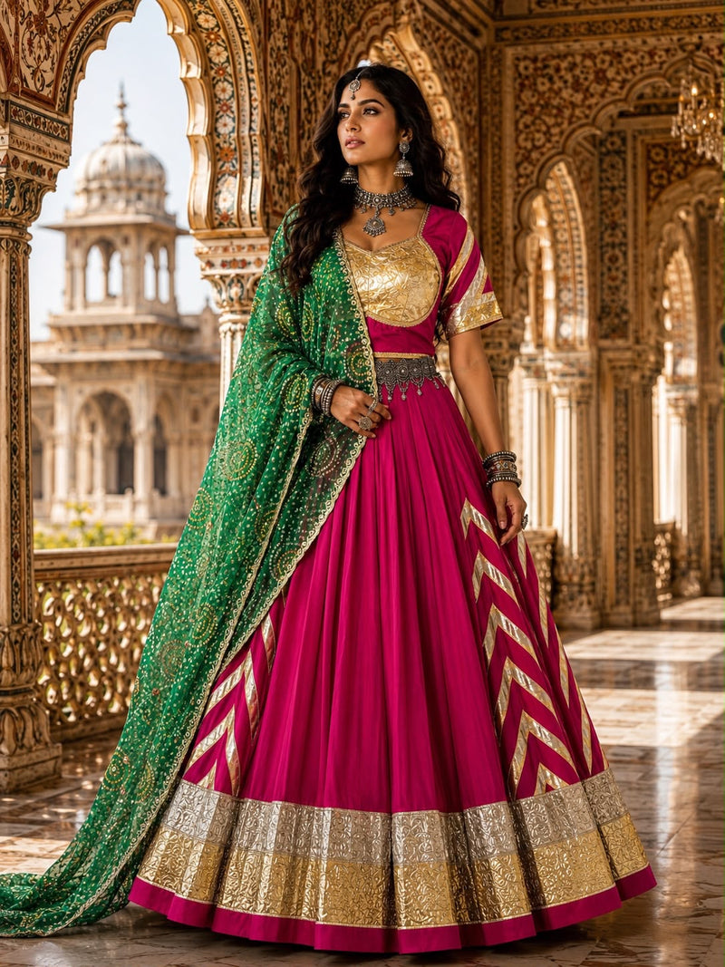 Nidhivaan Magenta Royal Heritage Navratri Lehenga Set