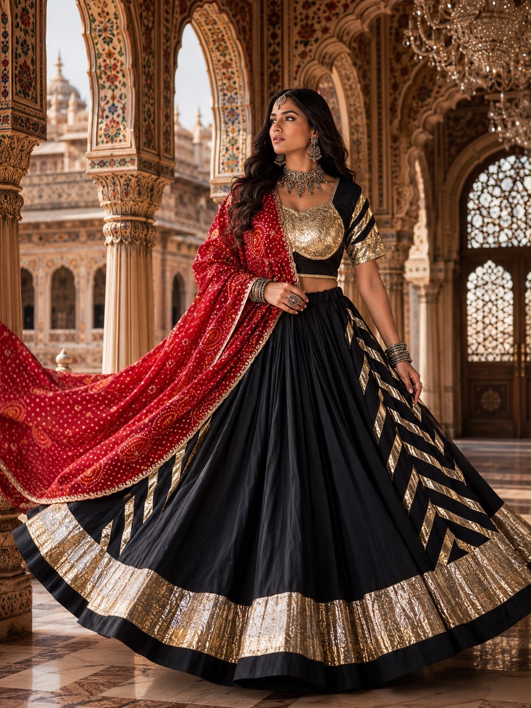 Nidhivaan Magenta Royal Heritage Navratri Lehenga Set