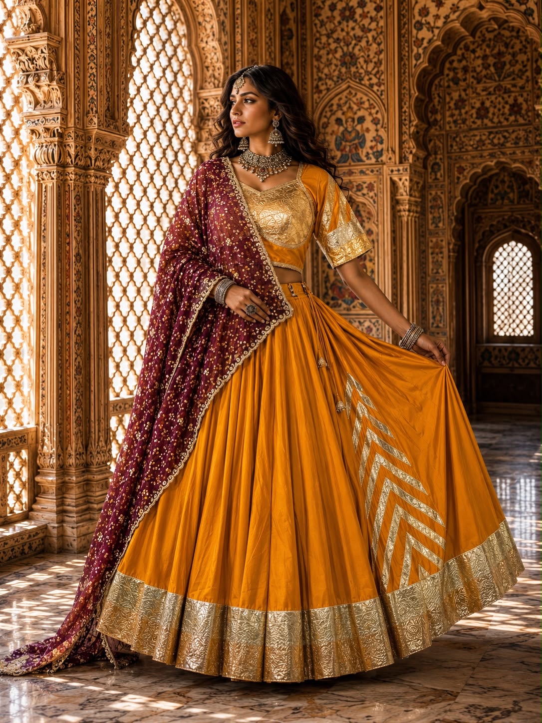 Nidhivaan Magenta Royal Heritage Navratri Lehenga Set