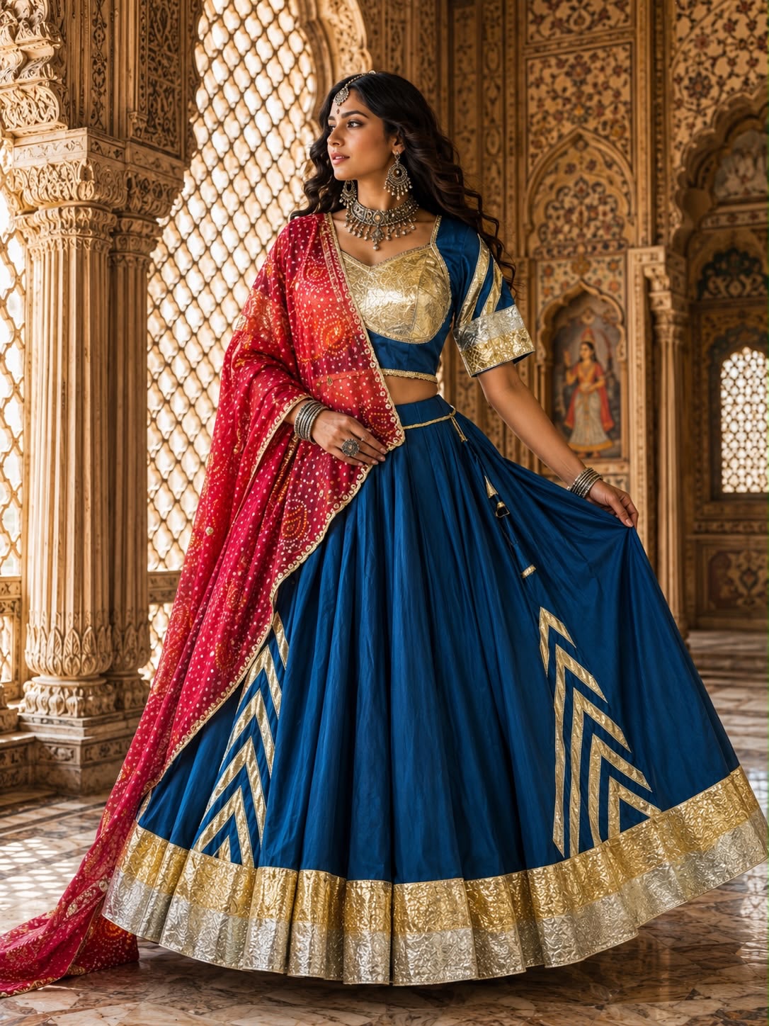 Nidhivaan Magenta Royal Heritage Navratri Lehenga Set