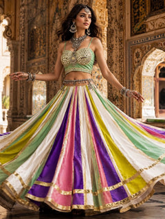 Royal Pastel Multicolor Navratri Lehenga Set with Mirror Work Blouse