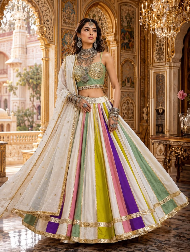 Royal Pastel Multicolor Navratri Lehenga Set with Mirror Work Blouse