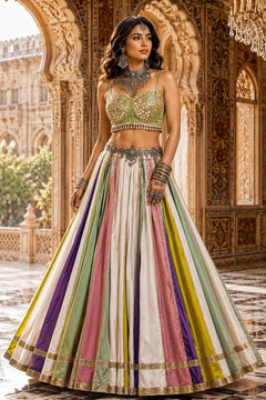 Royal Pastel Multicolor Navratri Lehenga Set with Mirror Work Blouse