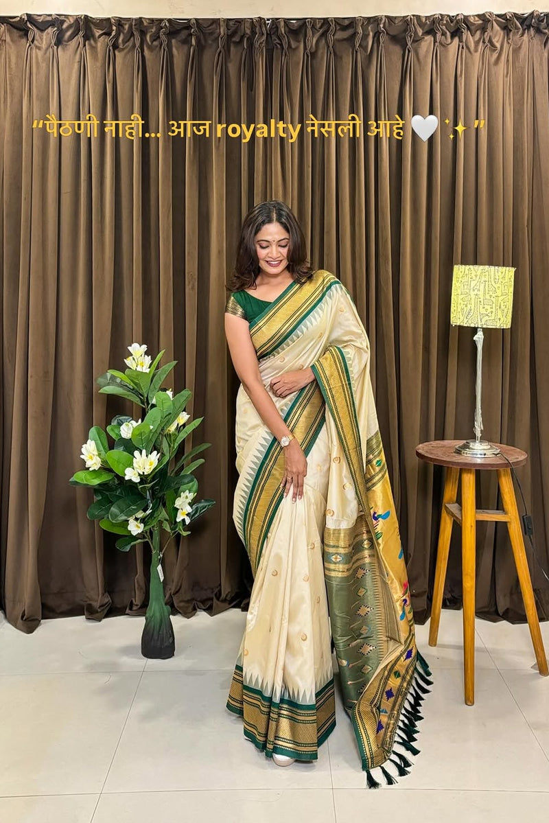 Traditional Paithani Silk Saree with Gadwal Temple Border & Maharani Pallu