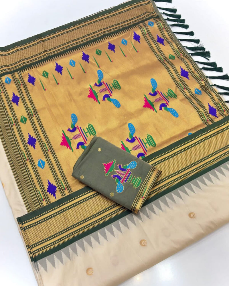 Traditional Paithani Silk Saree with Gadwal Temple Border & Maharani Pallu