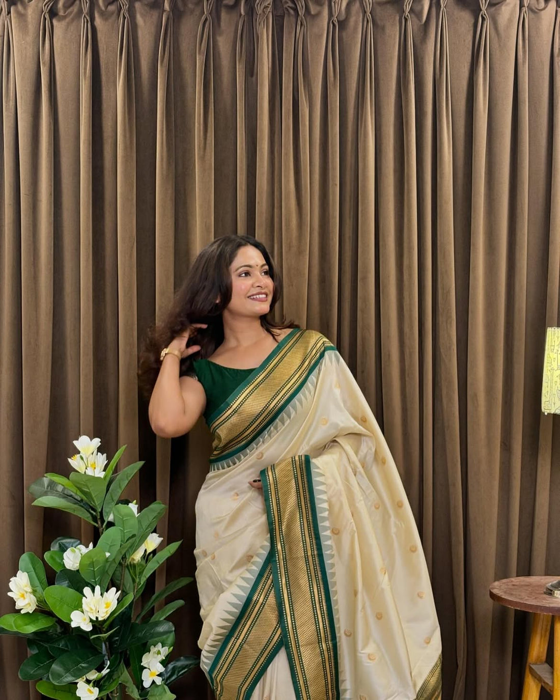 Traditional Paithani Silk Saree with Gadwal Temple Border & Maharani Pallu
