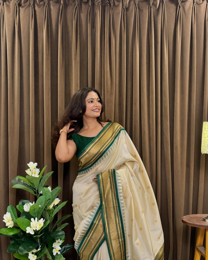 Traditional Paithani Silk Saree with Gadwal Temple Border & Maharani Pallu