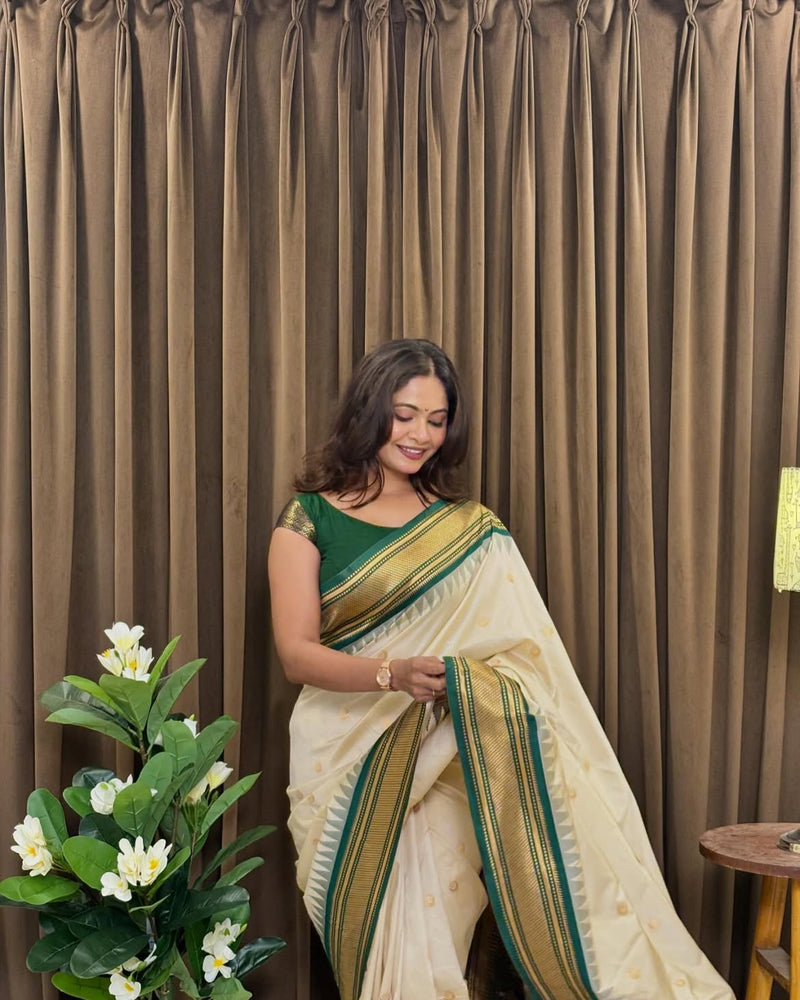 Traditional Paithani Silk Saree with Gadwal Temple Border & Maharani Pallu