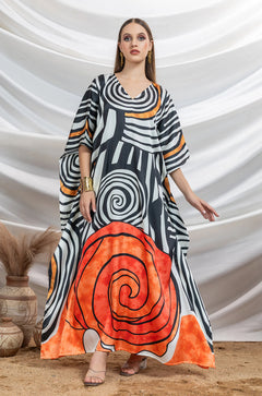 Monochrome Twist Satin Resort Kaftan