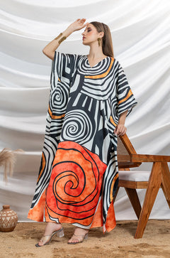 Monochrome Twist Satin Resort Kaftan