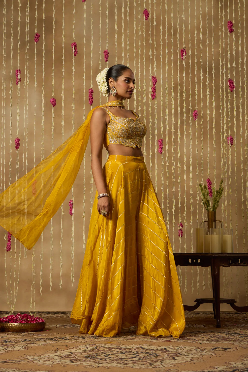 Golden Bloom Embroidered Silk Blend Fusion Set