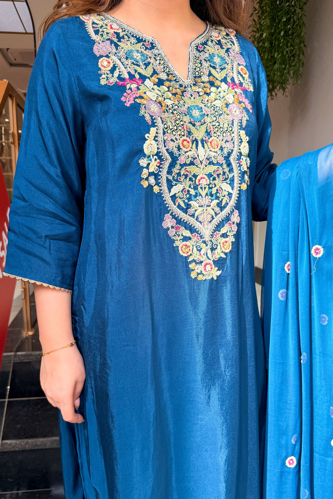 Farah Dola Silk Embroidered Suit Set