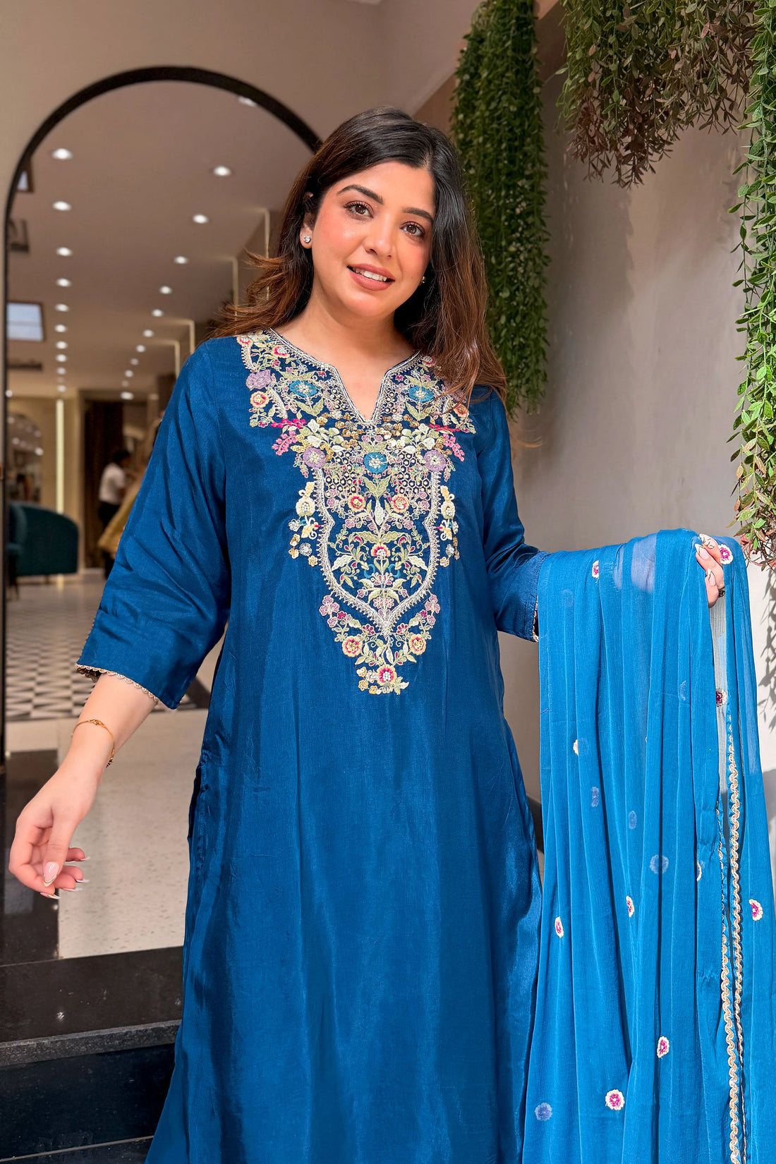Farah Dola Silk Embroidered Suit Set