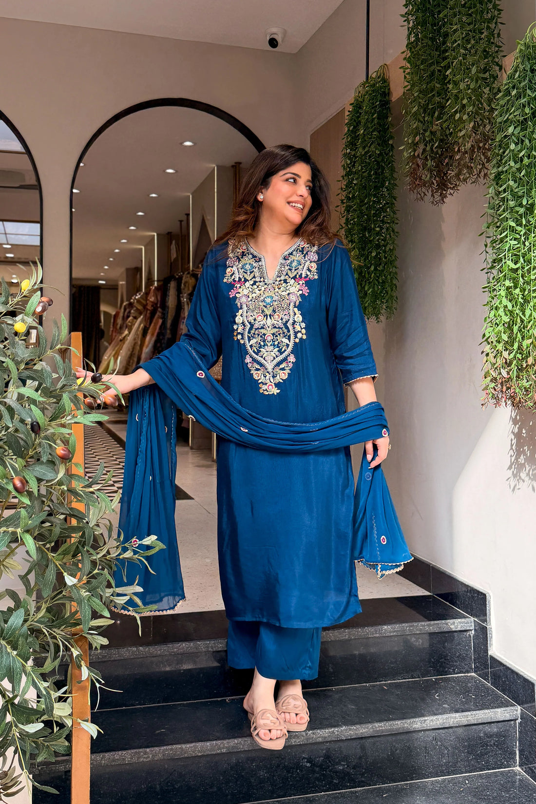 Farah Dola Silk Embroidered Suit Set
