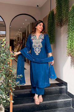 Farah Dola Silk Embroidered Suit Set