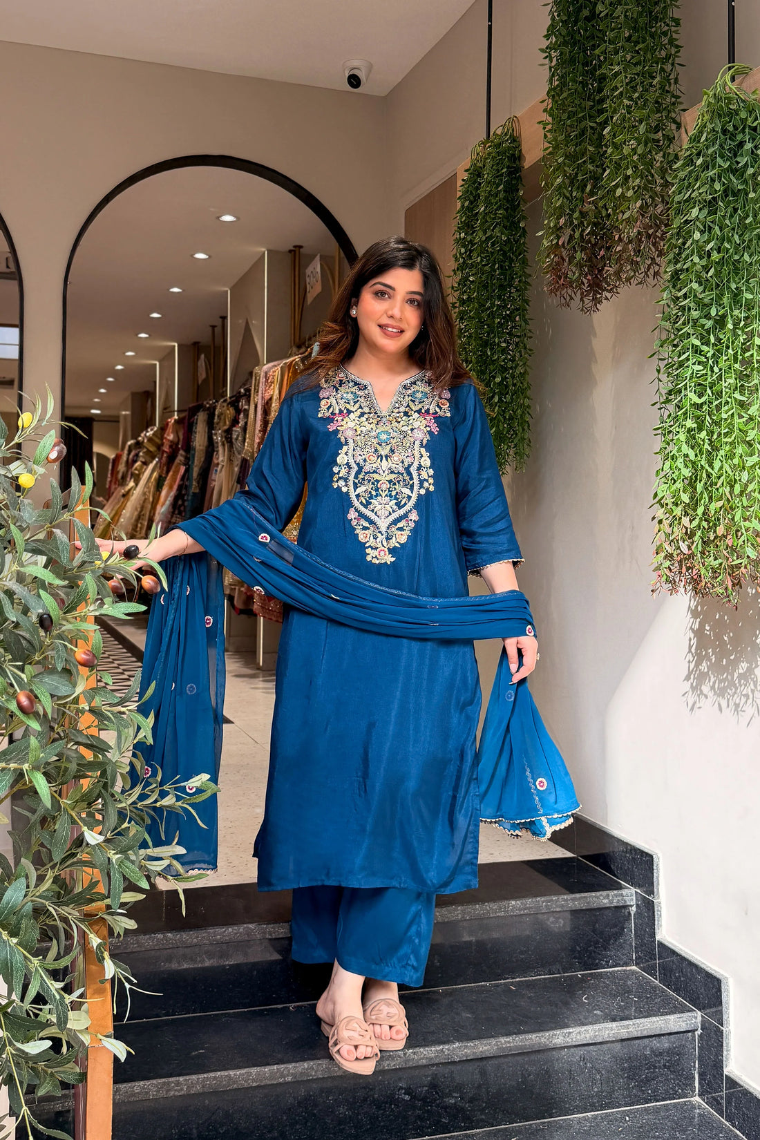 Farah Dola Silk Embroidered Suit Set