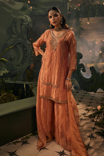 Royal Peach Handwork-Palazzo Set