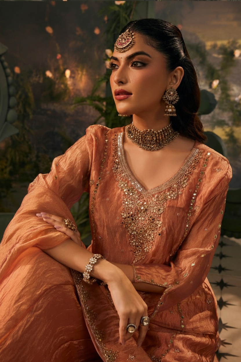 Royal Peach Handwork-Palazzo Set
