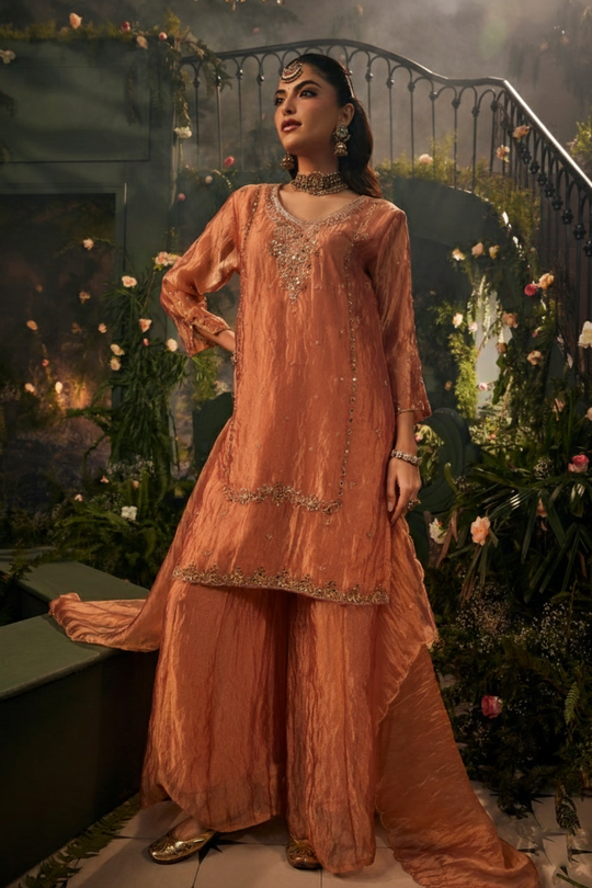 Royal Peach Handwork-Palazzo Set