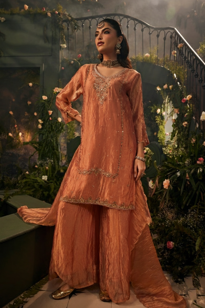 Royal Peach Handwork-Palazzo Set