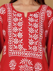 Rayon Long Chikankari Straight Kurti