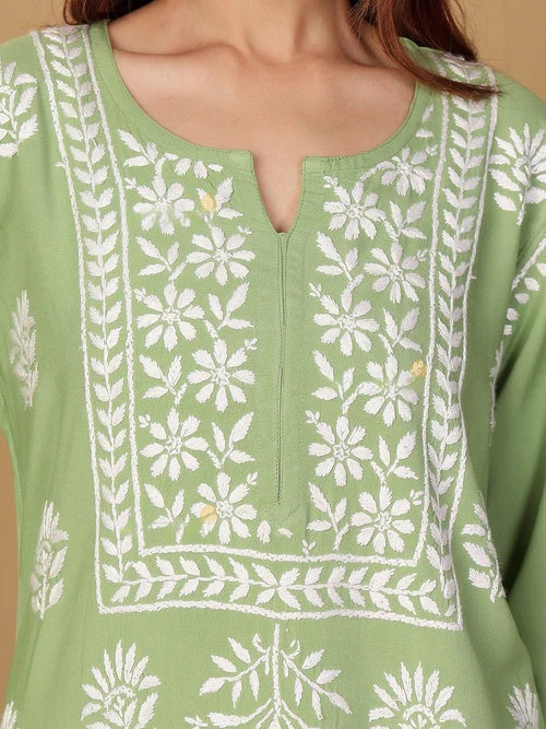 Rayon Long Chikankari Straight Kurti