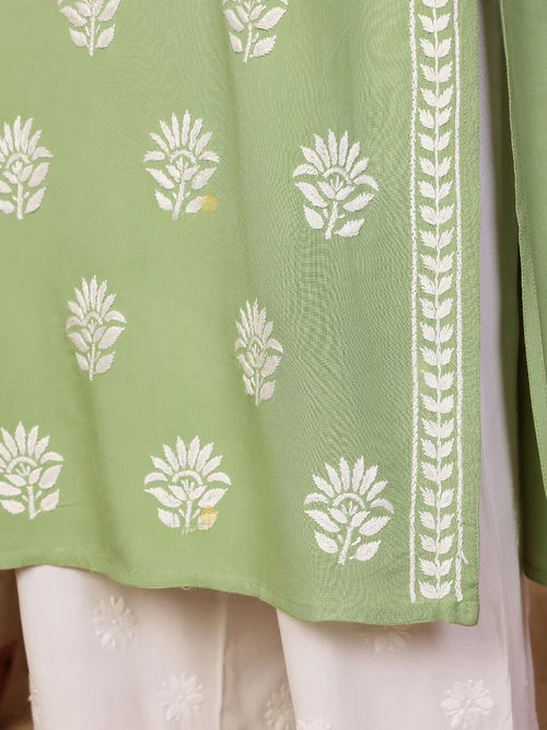 Rayon Long Chikankari Straight Kurti