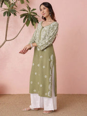 Premium Rayon White Chikankari Straight Kurti