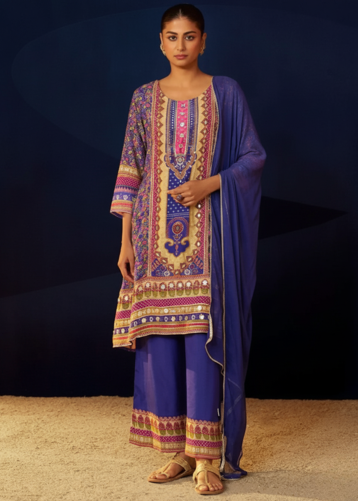 Periwinkle Crepe Full Work Suit Set