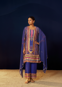 Periwinkle Crepe Full Work Suit Set