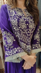 Santoon Silk Purple Embroidered Drape Skirt Set