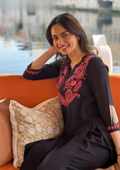 Black Rayon Chikankari Straight Kurta Set