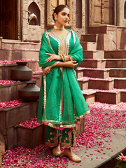 Chanderi Green Kurta with Pants Gota Embellished