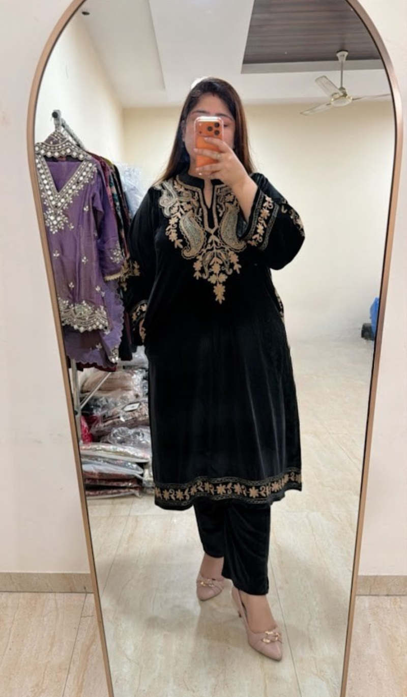 Black Velvet Designer Embroidered Set