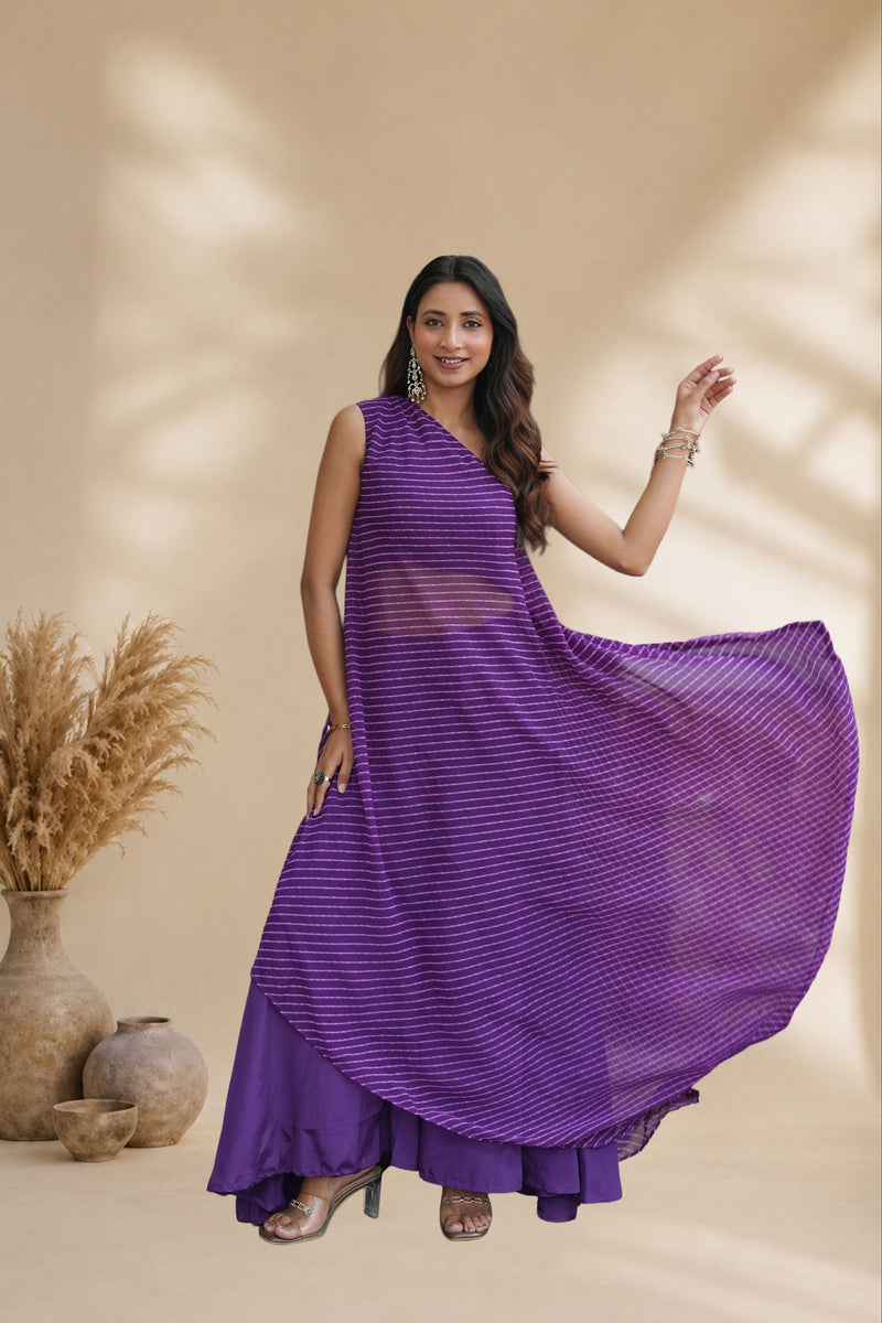 Amethyst Veil Leheriya Indo-Western Set