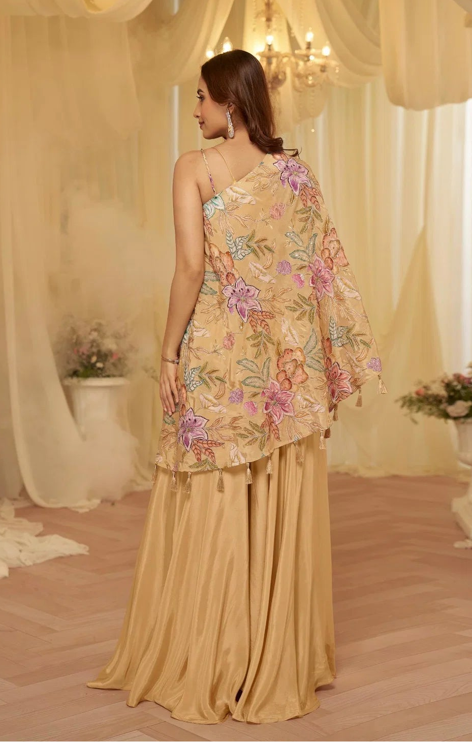 Blush Bloom Embroidered Viscose Crepe Palazzo Set
