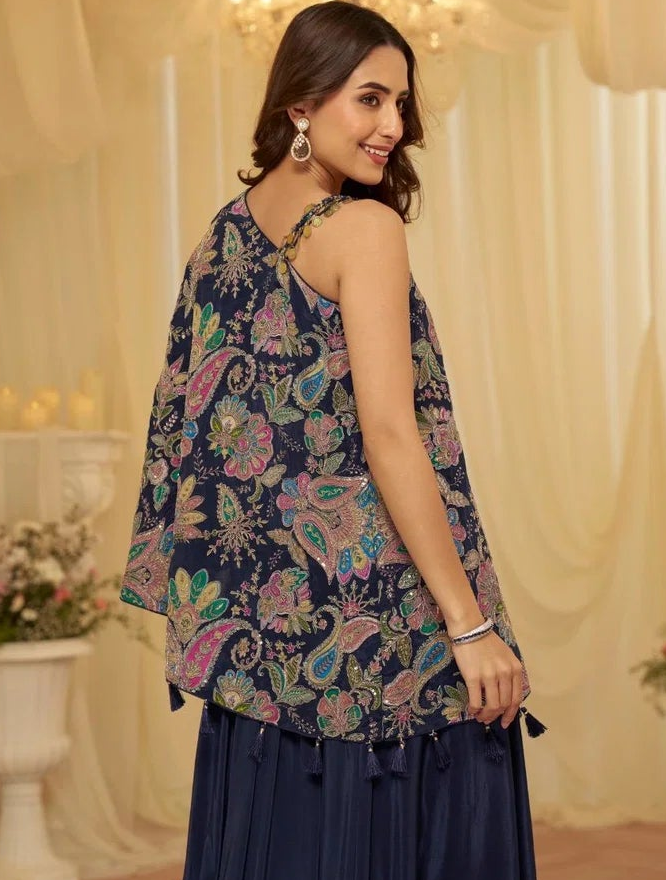 Blush Bloom Embroidered Viscose Crepe Palazzo Set