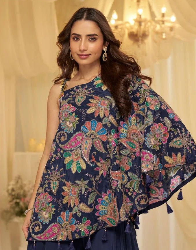 Blush Bloom Embroidered Viscose Crepe Palazzo Set